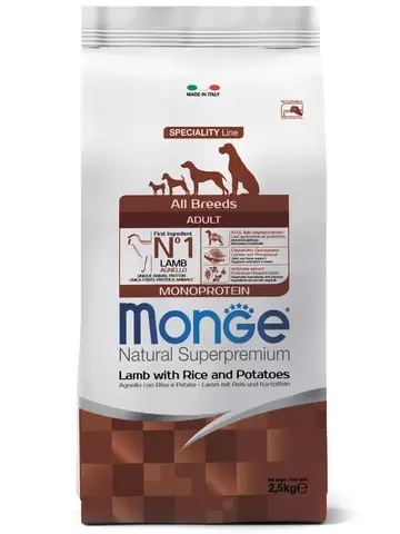 Сухой корм Monge Dog Speciality Line Monoprotein для собак всех пород, ягненок с рисом и картофелем 2,5 кг