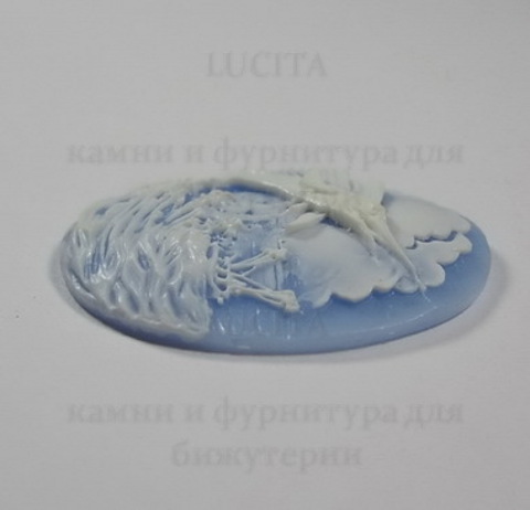 Камея "Рыба-меч " белого цвета  на голубом фоне 40х30 мм ()