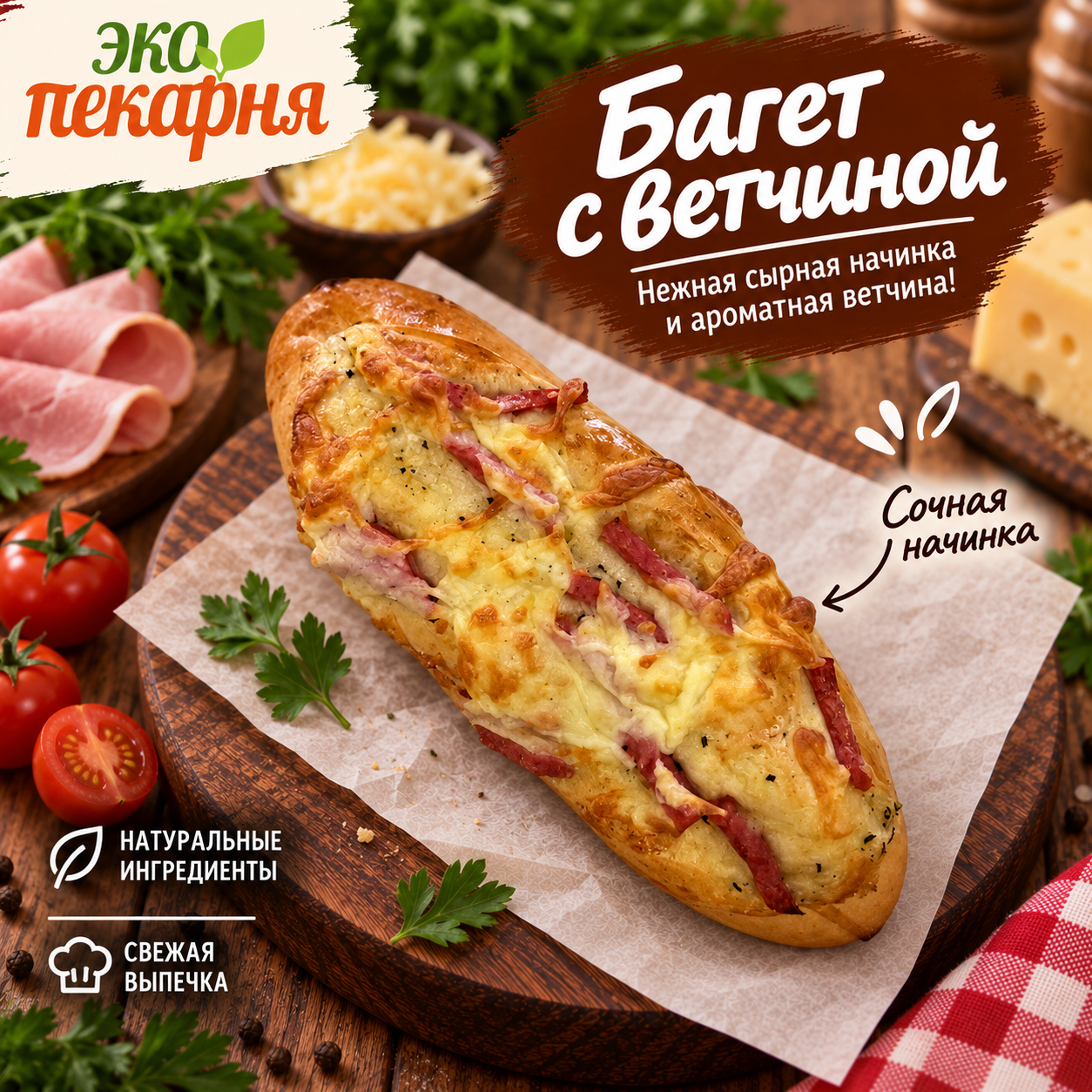 Багет с ветчиной