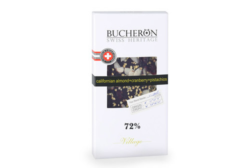 Горький шоколад с миндалем, клюквой и фисташками "Bucheron", 100г