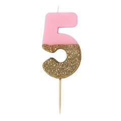 Восковая свеча цифра "5" (розовая с глиттером) (7,5 см)