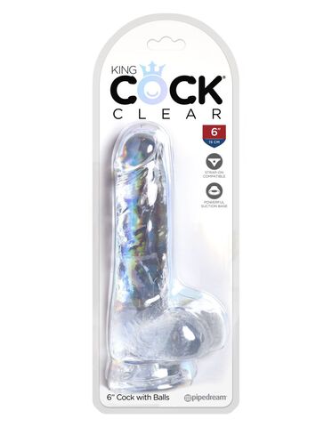 5752-20 PD / Прозрачный фаллоимитатор с мошонкой на присоске King Cock Clear 6 Cock with Balls