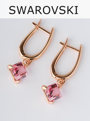 Серьги-подвески Миражи с розовым кубиком Swarovski