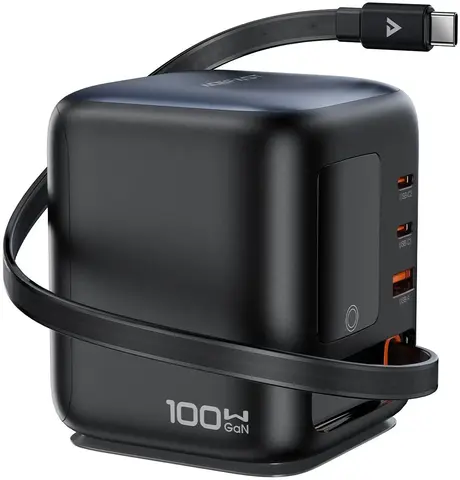 Зарядная станция ACEFAST Z10 Desktop Power Station GaN PD 100W выдвиж кабель и дисплей EU, черный
