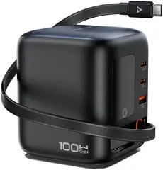 Зарядная станция ACEFAST Z10 Desktop Power Station GaN PD 100W выдвиж кабель и дисплей EU, черный