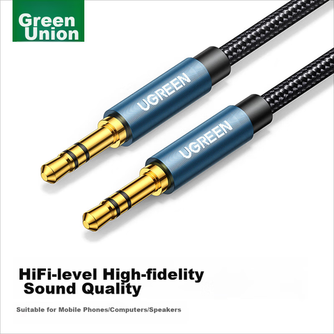Кабель  UGREEN AV112 (10685) 3.5mm Male to 3.5mm Male Cable Gold Plated Metal Case оплетка, 1м, синий