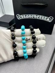 Браслет из черного агата c посеребренными вставками CHROME HEARTS