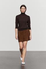 Massimo Dutti Мини-юбка из замшевой кожи, кротово-коричневый