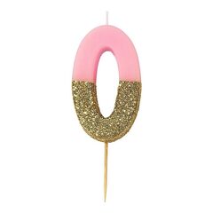 Восковая свеча цифра "0" (розовая с глиттером) (7,5 см)