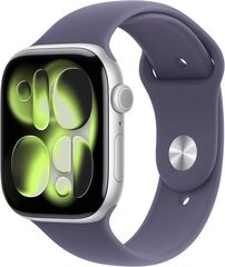 Умные часы Apple Watch Series 11 46 мм из алюминия серебристого цвета, спортивный ремешок цвета «фиолетовый туман» (M/L)