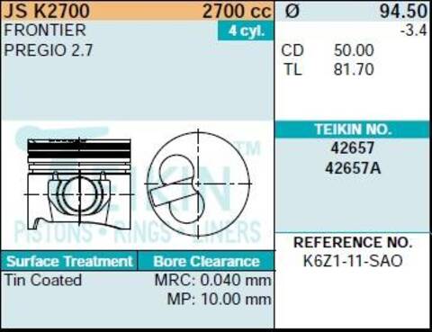 Поршень двигателя TEIKIN 42657 STD (4шт/упак)