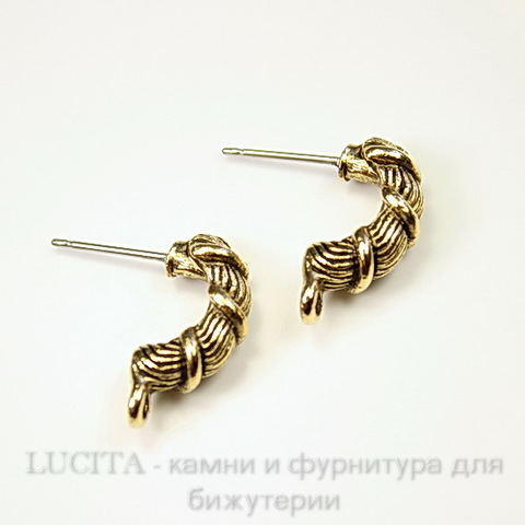 Пуссеты - гвоздики Quest Beads "Крученые" 18х5 мм (цвет-античное золото)(без заглушек), пара ()