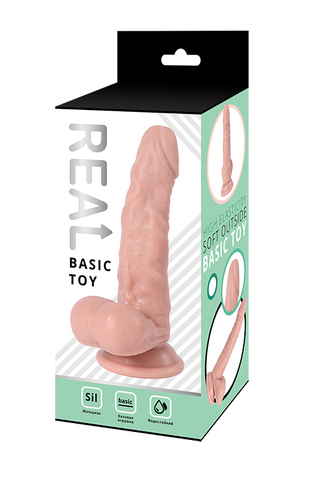 Реалистичный фаллоимитатор REAL с мошонкой на присоске, silicone, 14х3,5 см.