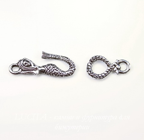 Замок - крючок из 2х частей Quest Beads "Русалка" (цвет-античное серебро) 24х9 мм, 16х9 мм