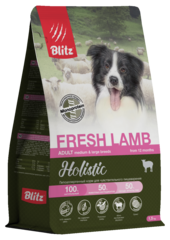 Сухой корм для собак Blitz Holistic Fresh Lamb Adult Dog Medium & Large breeds (Monoprotein) беззерновой с ягненком и уткой для средних и крупных пород гипоаллергенный корм чувствительного пищеварения 12 кг