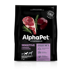 ALPHAPET сухой корм для взрослых собак средних пород с чувствит пищеварением (баранина, потрошки)7кг