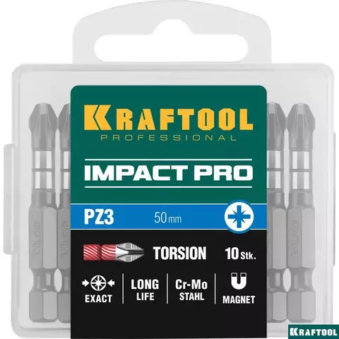 KRAFTOOL Impact PZ2, 50 мм, 10 шт, ударные биты (26193-2-50-S10)