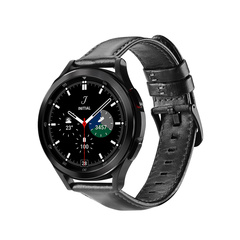 Ремешок из натуральной кожи черного цвета от Dux Ducis для смарт часов Samsung Galaxy Watch 45 и 46мм (размер крепления 22мм), серия Business Series