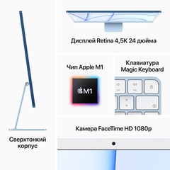 Моноблок Apple iMac 24  Apple M1 chip with 8‑core CPU and 8‑core GPU, 16GB RAM( Z12X000AS) 512GB SSD - Blue