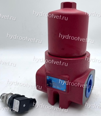 Фото DFBN/HC160G10D1.1/-L24 - Напорный фильтр гидравлический одинарный модели DF тонкость фильтрации 10 мкм, типоразмер 160, вид присоединения: резьба G11/4, материал корпуса - чугун, рабочее давление до 420 бар, визуально-электрический (лампа с напряжением 24В) индикатор загрязнения