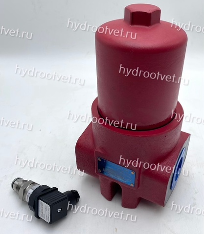 Фото DFBN/HC160G10D1.1/-L24 - Напорный фильтр гидравлический одинарный модели DF тонкость фильтрации 10 мкм, типоразмер 160, вид присоединения: резьба G11/4, материал корпуса - чугун, рабочее давление до 420 бар, визуально-электрический (лампа с напряжением 24В) индикатор загрязнения