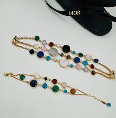 85736- Браслет ROSE de VENTS трехрядный с натуральными вставками VGOLD