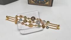 85736- Браслет ROSE de VENTS трехрядный с натуральными вставками VGOLD