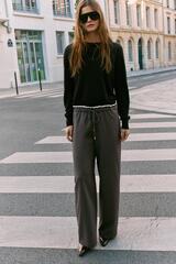 ZARA ШИРОКИЕ БРЮКИ С ДВОЙНЫМ ПОЯСОМ, СЕРО-КОРИЧНЕВЫЙ