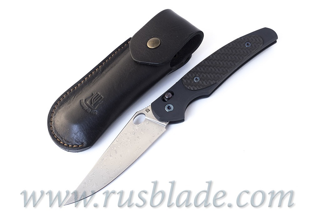 Cheburkov Axis Raven Damascus Titanium CF Folding Knife - фотография 