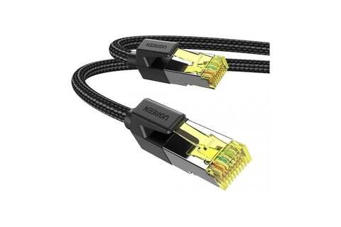 Кабель CAT7 UGREEN NW150 (80424) CAT7 Shielded Round Cable with плетен Modular Plugs, 3м, черный