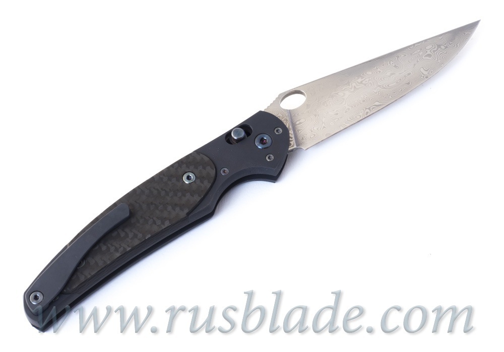 Cheburkov Axis Raven Damascus Titanium CF Folding Knife - фотография 