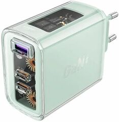 Сетевая зарядка ACEFAST A45 Sparkling series PD65W GaN (2*USB-C+USB-A) charger (EU), зеленый