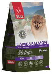 Сухой корм для собак Blitz Holistic Lamb & Salmon Adult Dog Small Breeds (Grain Free) с ягненком и лососем для мелких пород гипоаллергенный корм для чувствительного пищеварения, 1,5 кг