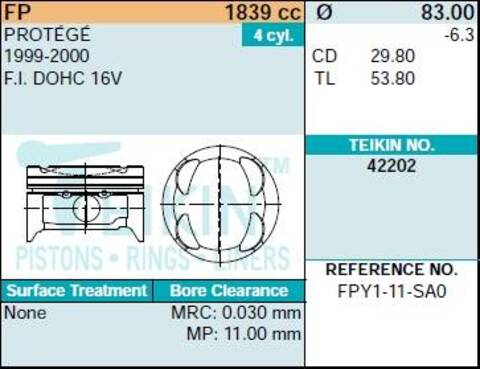 Поршень двигателя TEIKIN 42202 0.50 (4шт/упак)