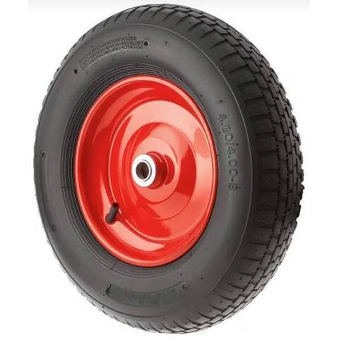 PR 3000-20(90) - Колесо для тачки / тележки пневматическое 4.00-8, диаметр 380 мм, ось 20 мм, металлический обод, симметричная ступица, шариковый подшипник