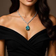70414 - Роскошное колье TIFFANY из серебра с квадратной подвеской цвета голубого кварца