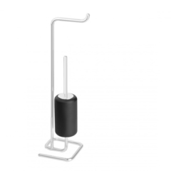 Gessi Goccia 38068#079 Стойка с держателем для туалетной бумаги и ершиком, напольная, цвет: белый/черный фото