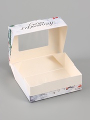 Коробка новогодняя, складная 10×8×3.5 см «Снегири на рябине»
