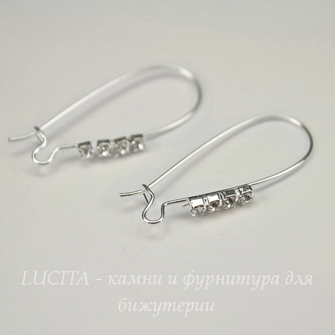 Швензы - петли длинные со стразами, 33-34х16 мм (цвет - серебро), пара