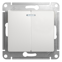 Schneider Electric Glossa Белый Выключатель 2-клавишный с подсветкой, схема 5а, механизм IP20 скрытая установка GSL000153