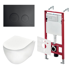 TECE K401115WCR TECEspring Base Комплект 4 в 1 инсталяция, панель смыва LT с круглыми кнопками, черный мат., унитаз модель R фото