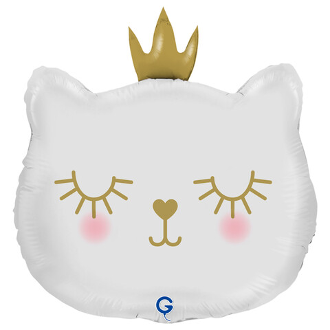 Шар фигура Голова кошечки белая с короной, 53 см
