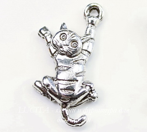 Подвеска Quest Beads "Полосатый кот" (цвет-античное серебро) 22х11 мм