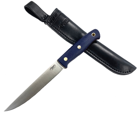 Нож Рыбацкий L, N690, микарта синяя, насечка, 219.0956