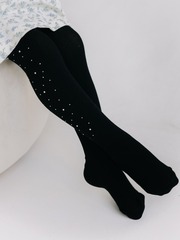Колготки в рубчик со стразами, Черный