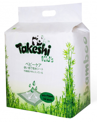 Пеленки впитывающие одноразовые TAKESHI KIDS для детей бамбуковые 60*90 30 шт