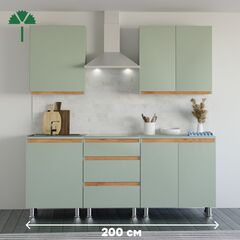 Кухонный гарнитур, 200х60х200, Малага, 2м, со столешницей, прямой, зеленый / дуб, Dipriz