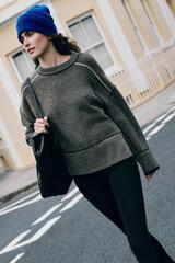 ZARA ТРИКОТАЖНЫЙ ДЖЕМПЕР С КОНТРАСТНОЙ ОТДЕЛКОЙ, МЯГКИЙ СЕРЫЙ