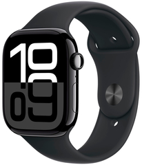 Apple Watch Series 10, 46 мм, Умные часы Корпус из алюминия цвета Черный глянец, спортивный ремешок Черного (MWWQ3)