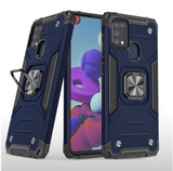 Противоударный чехол для Samsung Galaxy M31 M315 синий с пластиной для магнитного автодержателя и кольцом подставкой / чехол накладка для телефона Самсунг Галакси М31 трансформируется в подставку / чехол с держателем на палец